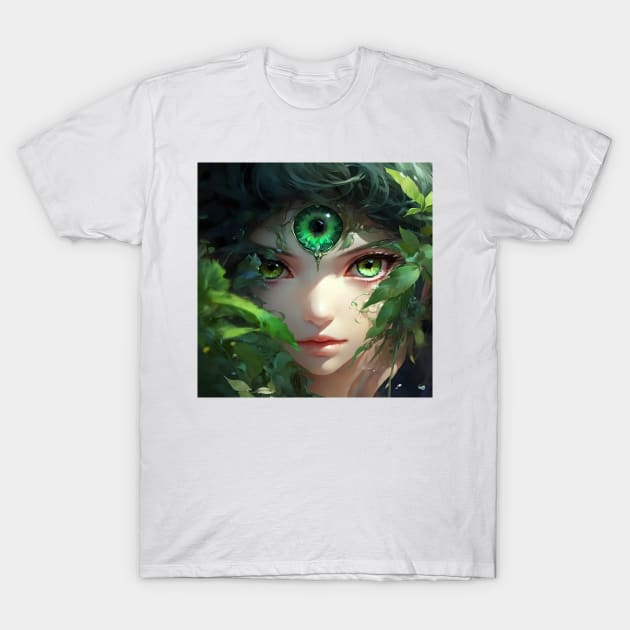 Closeup of fantasy green eyes girl T-Shirt by Spaceboyishere